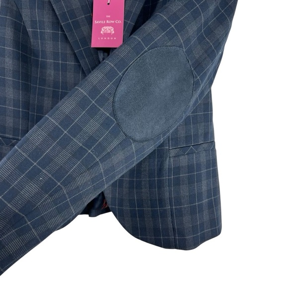 SAVILE ROW CO. London One Button Blazer Navy Blue Plaid Size Medium - Picture 4 of 8